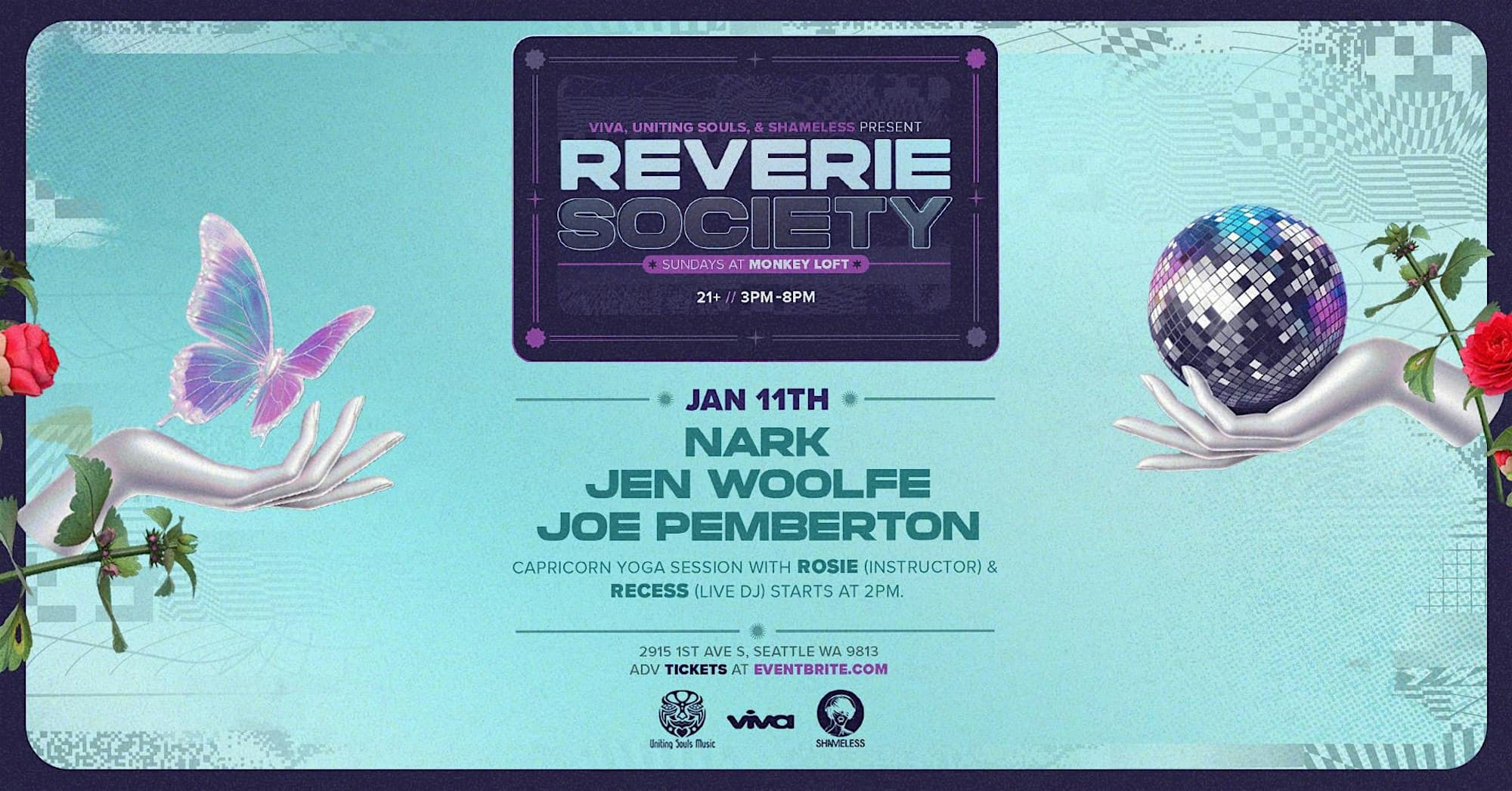 Reverie Society: DJs + Yoga - Sun January 11th Monkey Loft at Monkey Loft, Seattle WA
