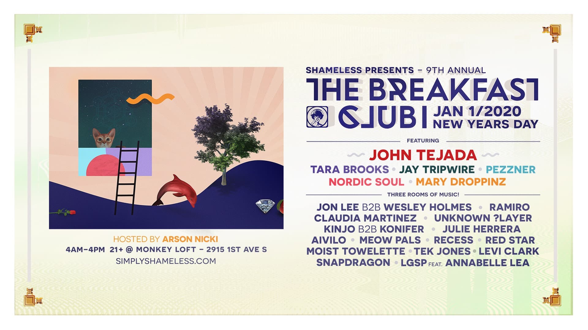 The Breakfast Club - New Years DAY 2020 w/ John Tejada & more at Monkey Loft, Seattle WA